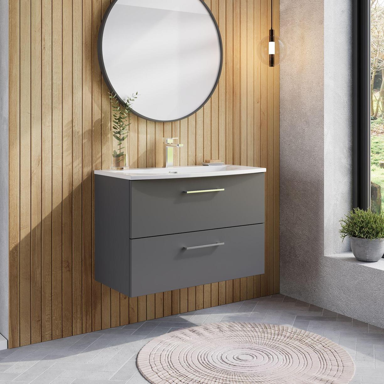 800mm WH 2-Drawer Vanity & Basin 4 - Satin Grey