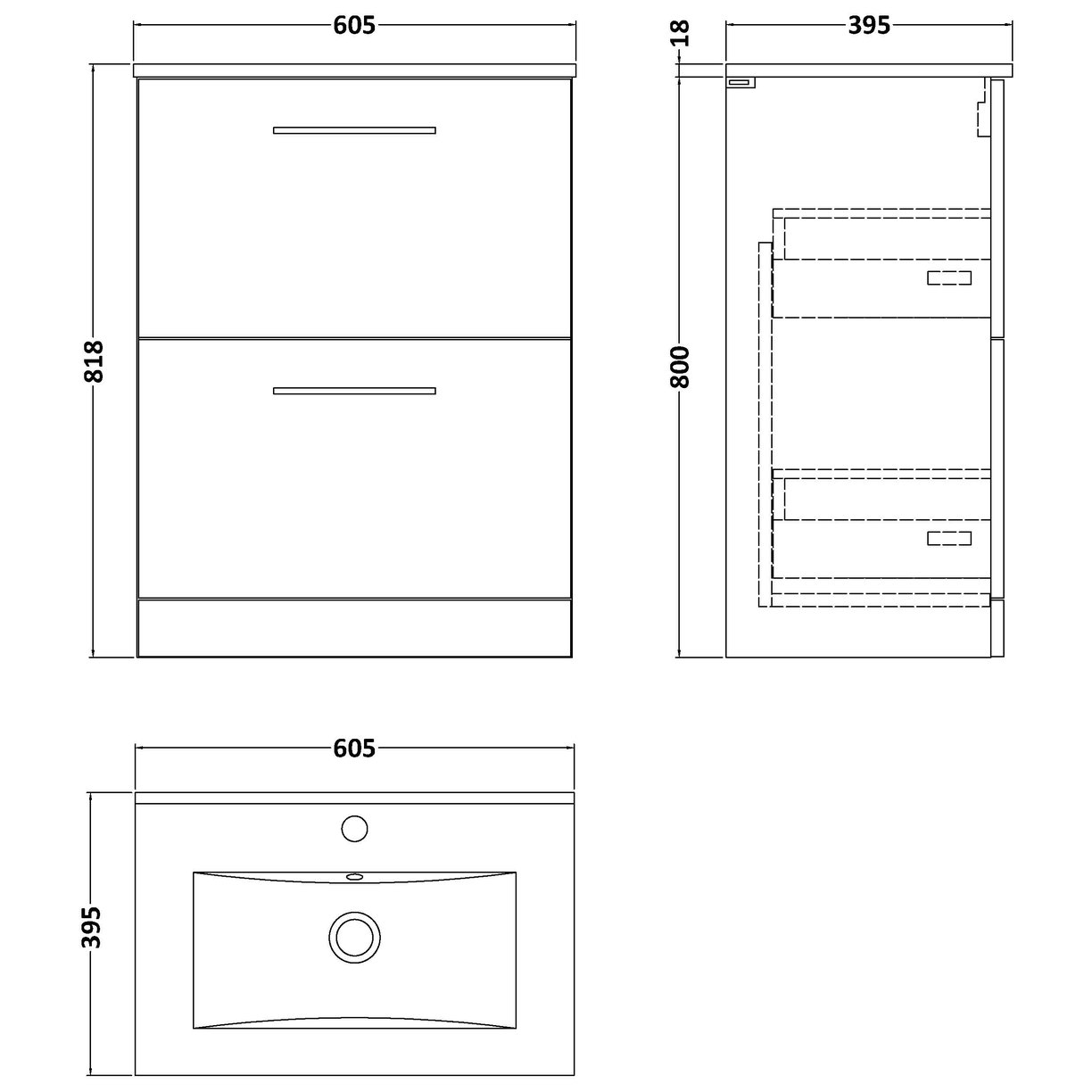 600 FS 2-Drawer Vanity & Basin 2