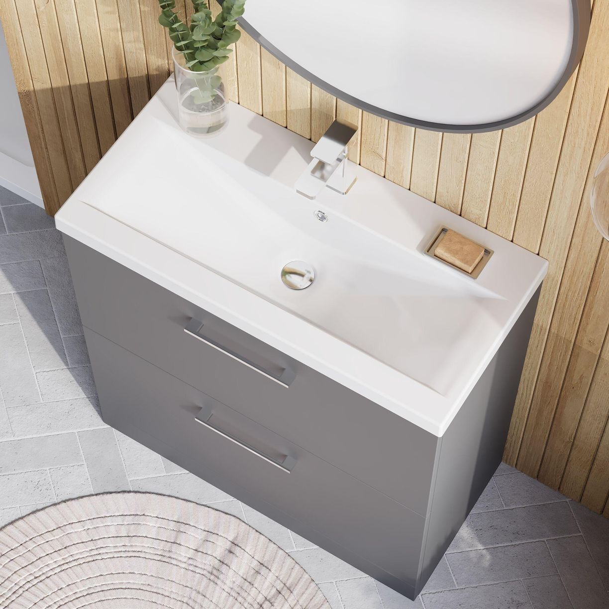 800mm FS 2-Drawer Vanity & Basin 1 - Satin Grey