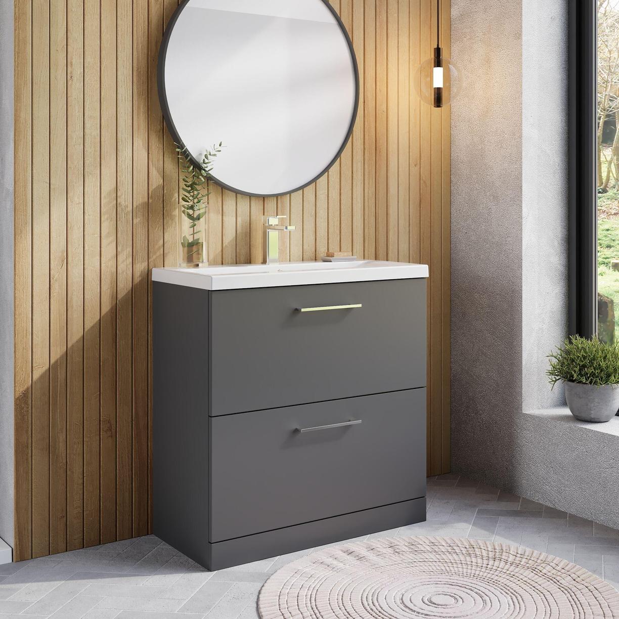 800mm FS 2-Drawer Vanity & Basin 1 - Satin Grey