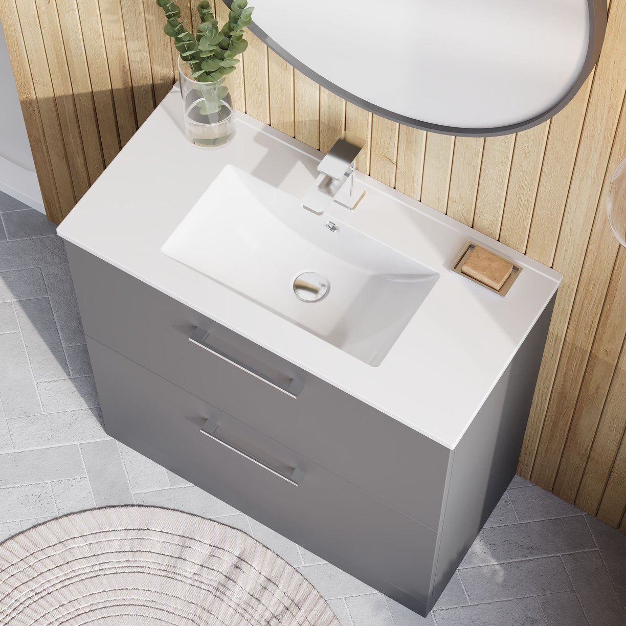 800mm FS 2-Drawer Vanity & Basin 2 - Satin Grey