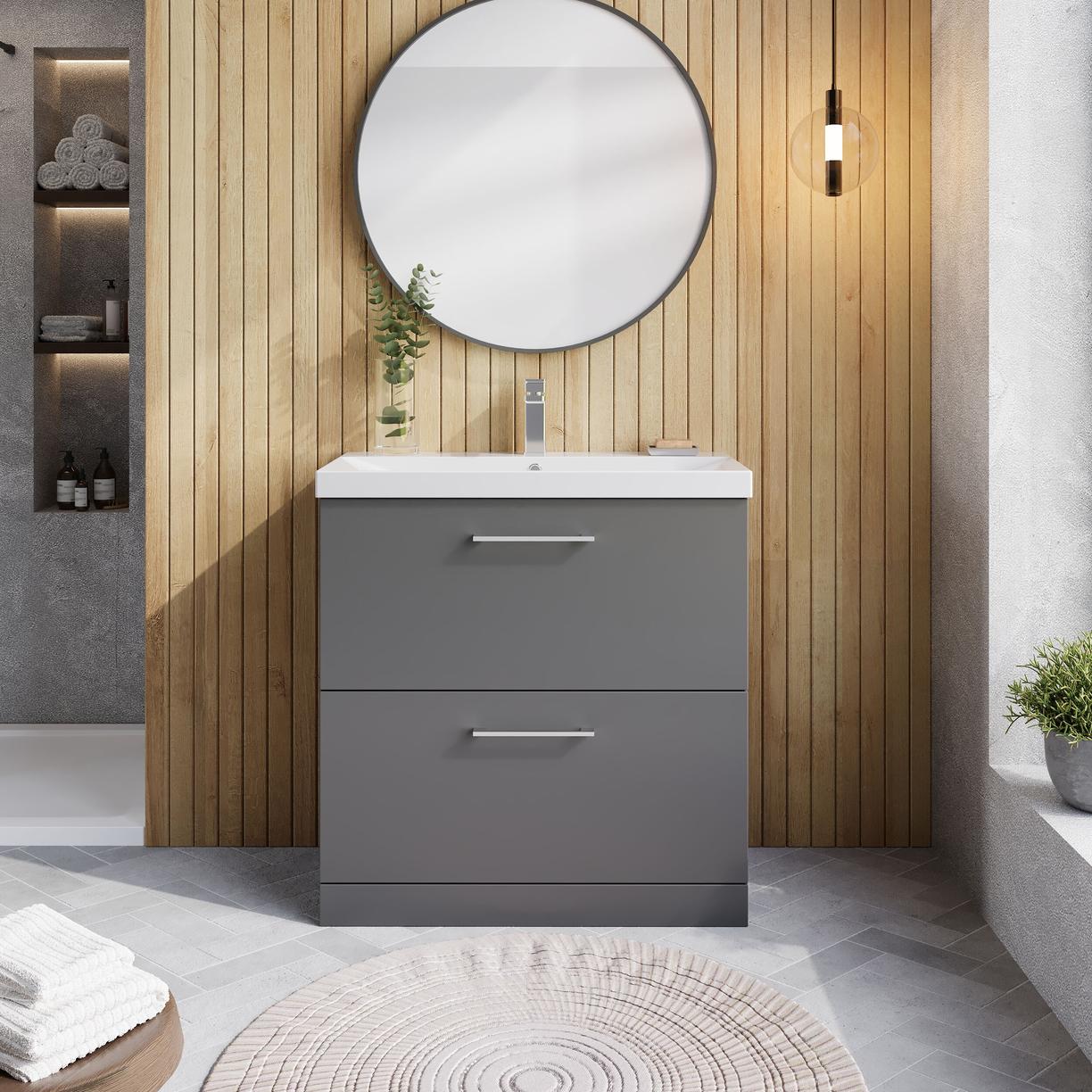 800mm FS 2-Drawer Vanity & Basin 3 - Satin Grey
