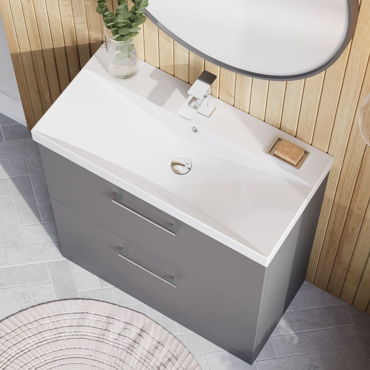 800mm FS 2-Drawer Vanity & Basin 3 - Satin Grey