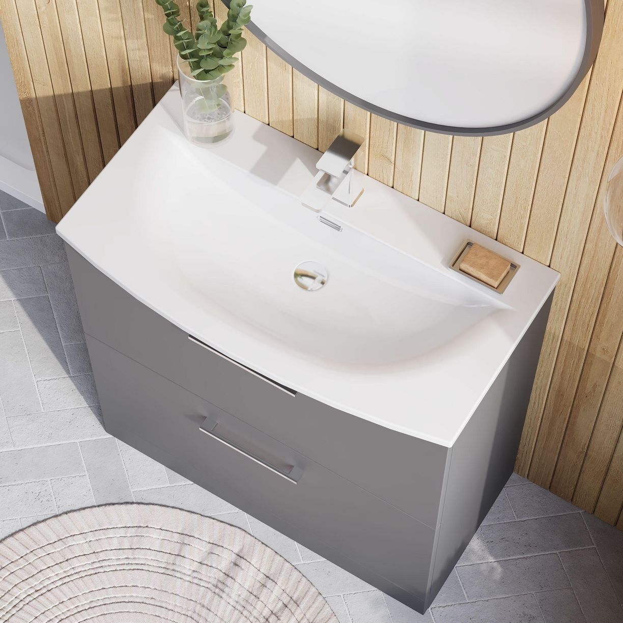 800mm FS 2-Drawer Vanity & Basin 4 - Satin Grey