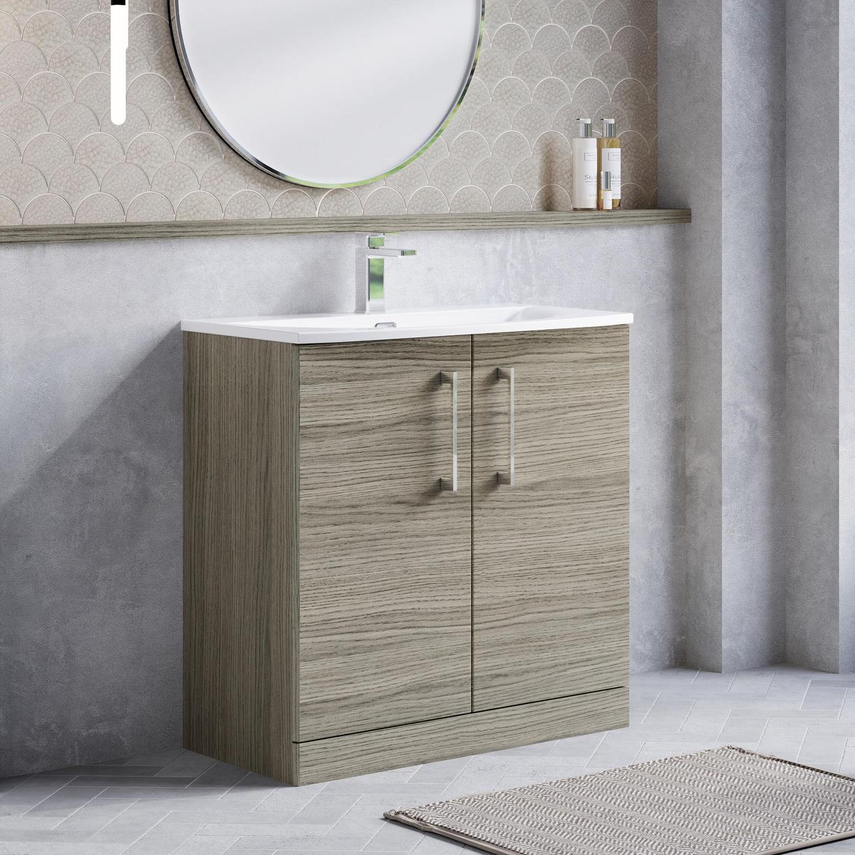 800mm FS 2-Door Vanity & Basin 4 - Solace Oak Woodgrain