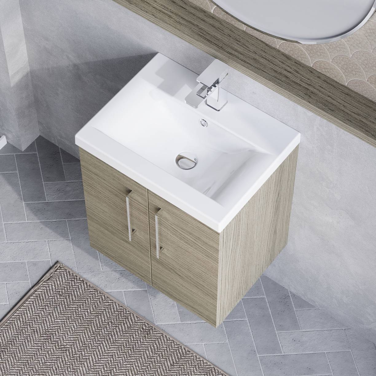 500mm WH 2-Door Vanity & Basin 1 - Solace Oak Woodgrain
