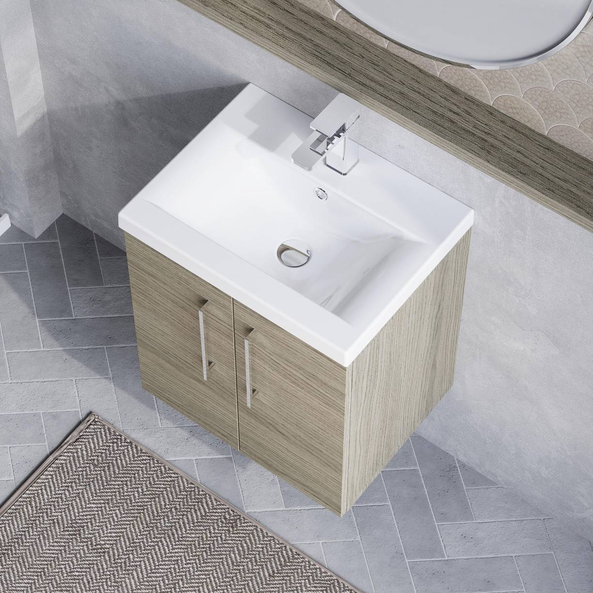 500mm WH 2-Door Vanity & Basin 1 - Solace Oak Woodgrain