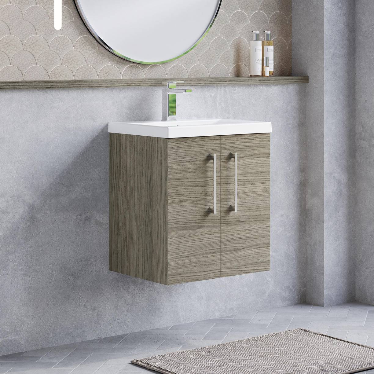 500mm WH 2-Door Vanity & Basin 1 - Solace Oak Woodgrain