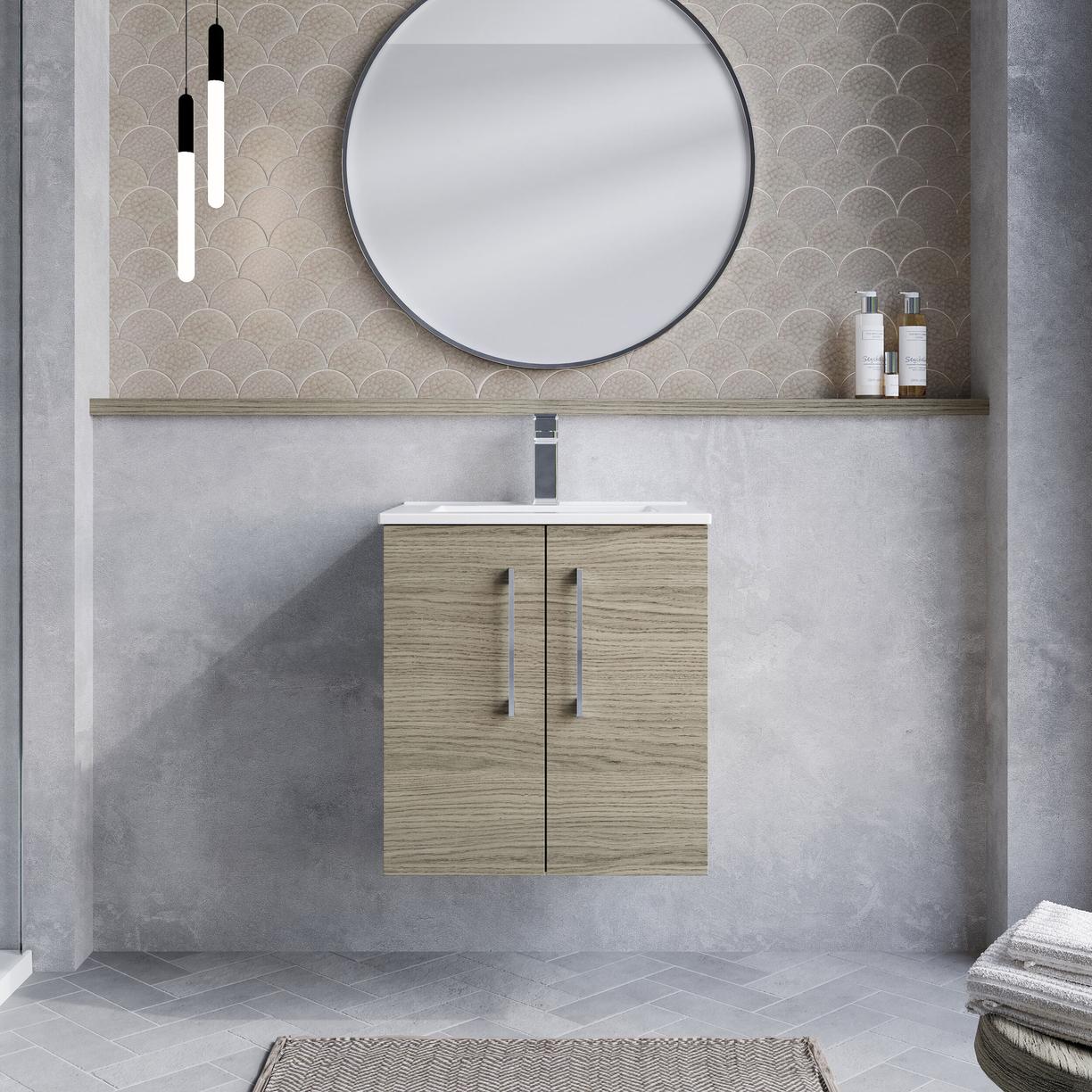 500mm WH 2-Door Vanity & Basin 2 - Solace Oak Woodgrain