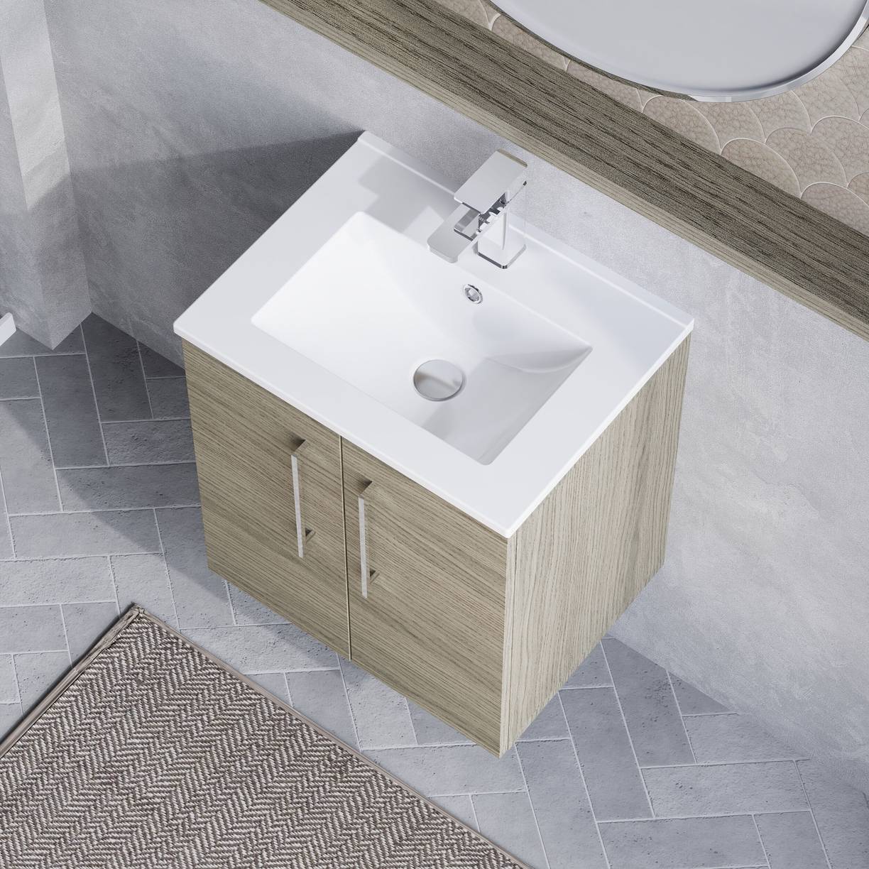 500mm WH 2-Door Vanity & Basin 2 - Solace Oak Woodgrain