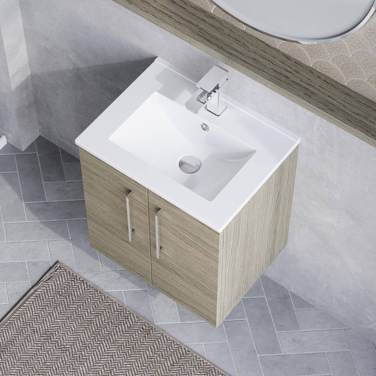500mm WH 2-Door Vanity & Basin 2 - Solace Oak Woodgrain