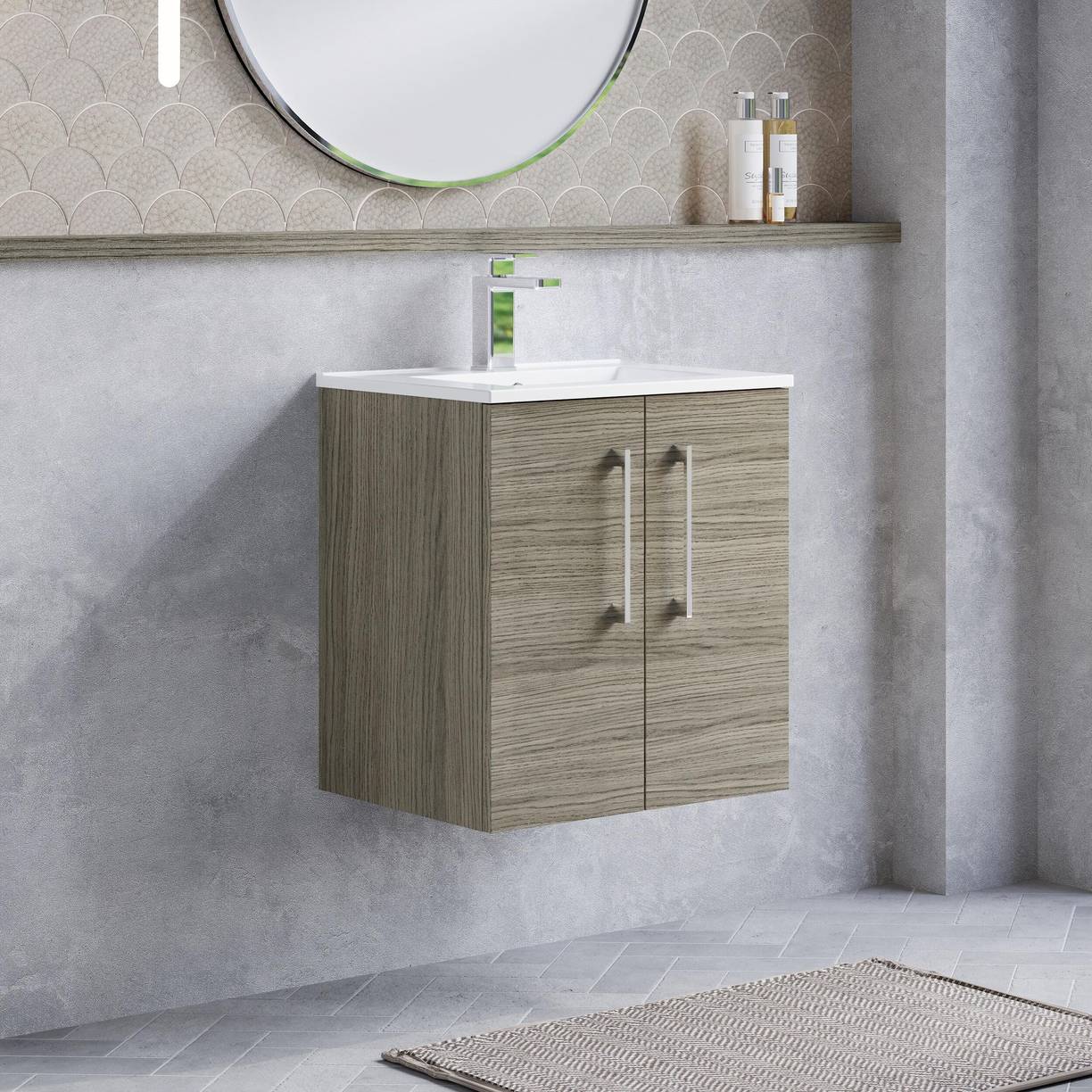 500mm WH 2-Door Vanity & Basin 2 - Solace Oak Woodgrain