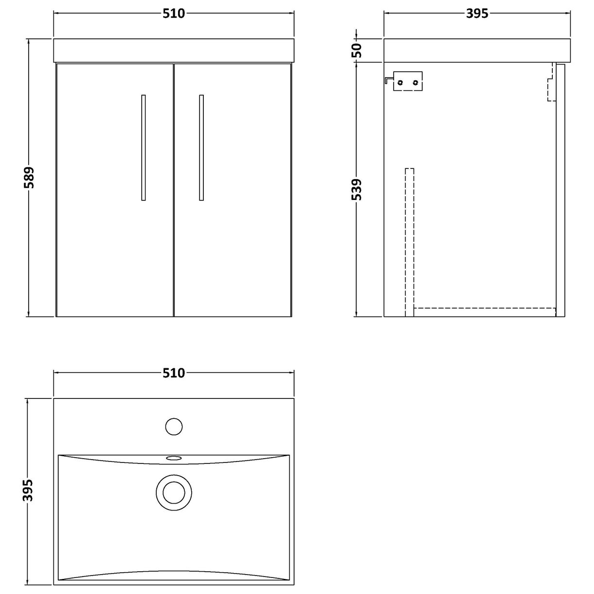 500mm WH 2-Door Vanity & Basin 3 - Solace Oak Woodgrain