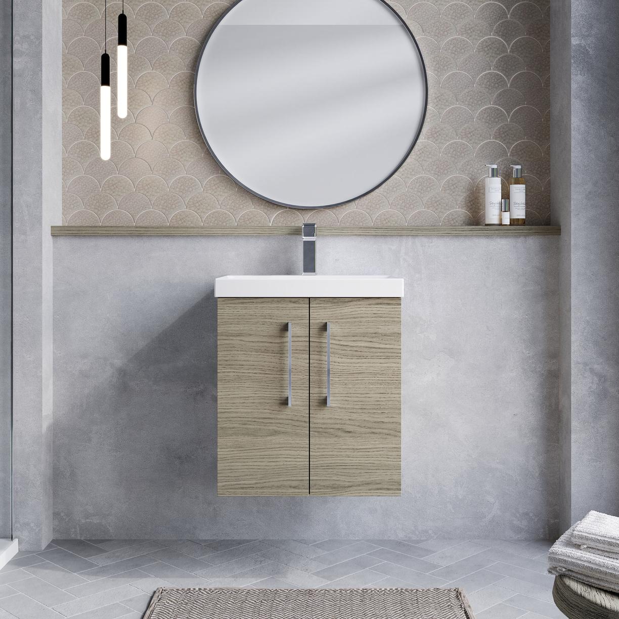 500mm WH 2-Door Vanity & Basin 3 - Solace Oak Woodgrain