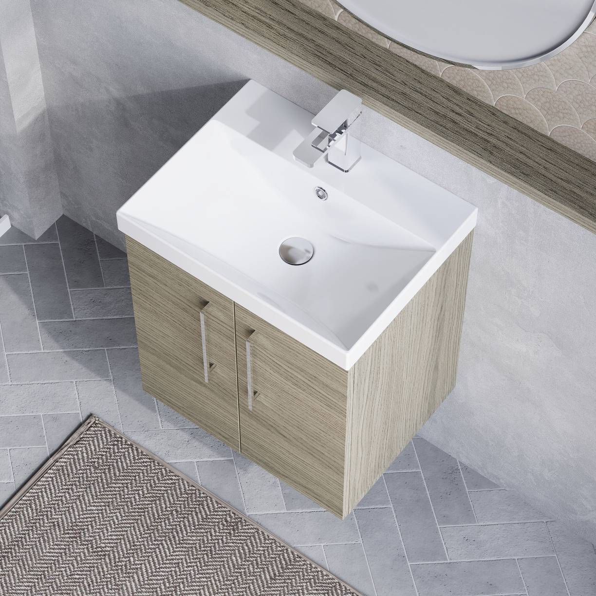 500mm WH 2-Door Vanity & Basin 3 - Solace Oak Woodgrain