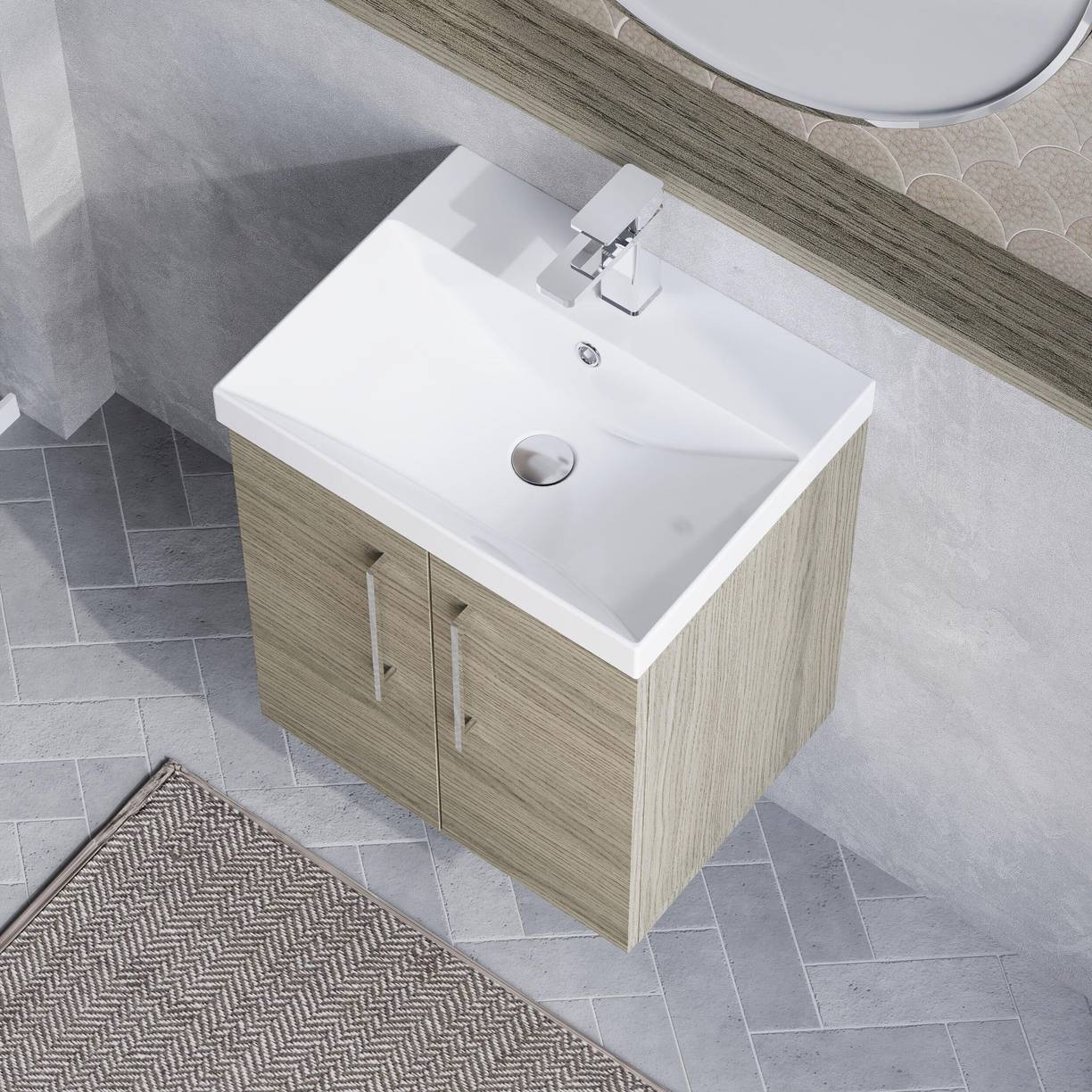 500mm WH 2-Door Vanity & Basin 3 - Solace Oak Woodgrain