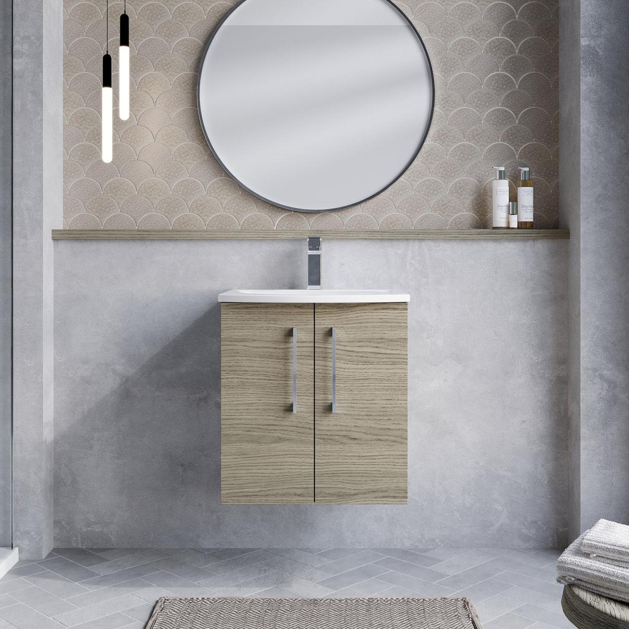 500mm WH 2-Door Vanity & Basin 4 - Solace Oak Woodgrain
