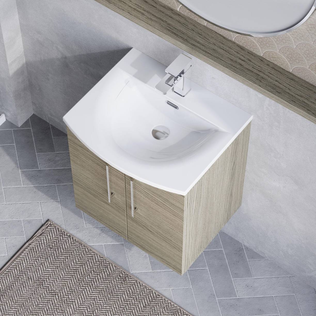 500mm WH 2-Door Vanity & Basin 4 - Solace Oak Woodgrain