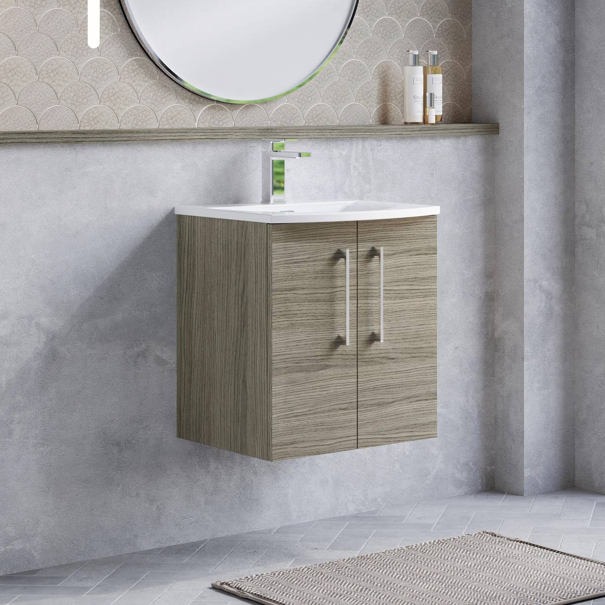 500mm WH 2-Door Vanity & Basin 4 - Solace Oak Woodgrain