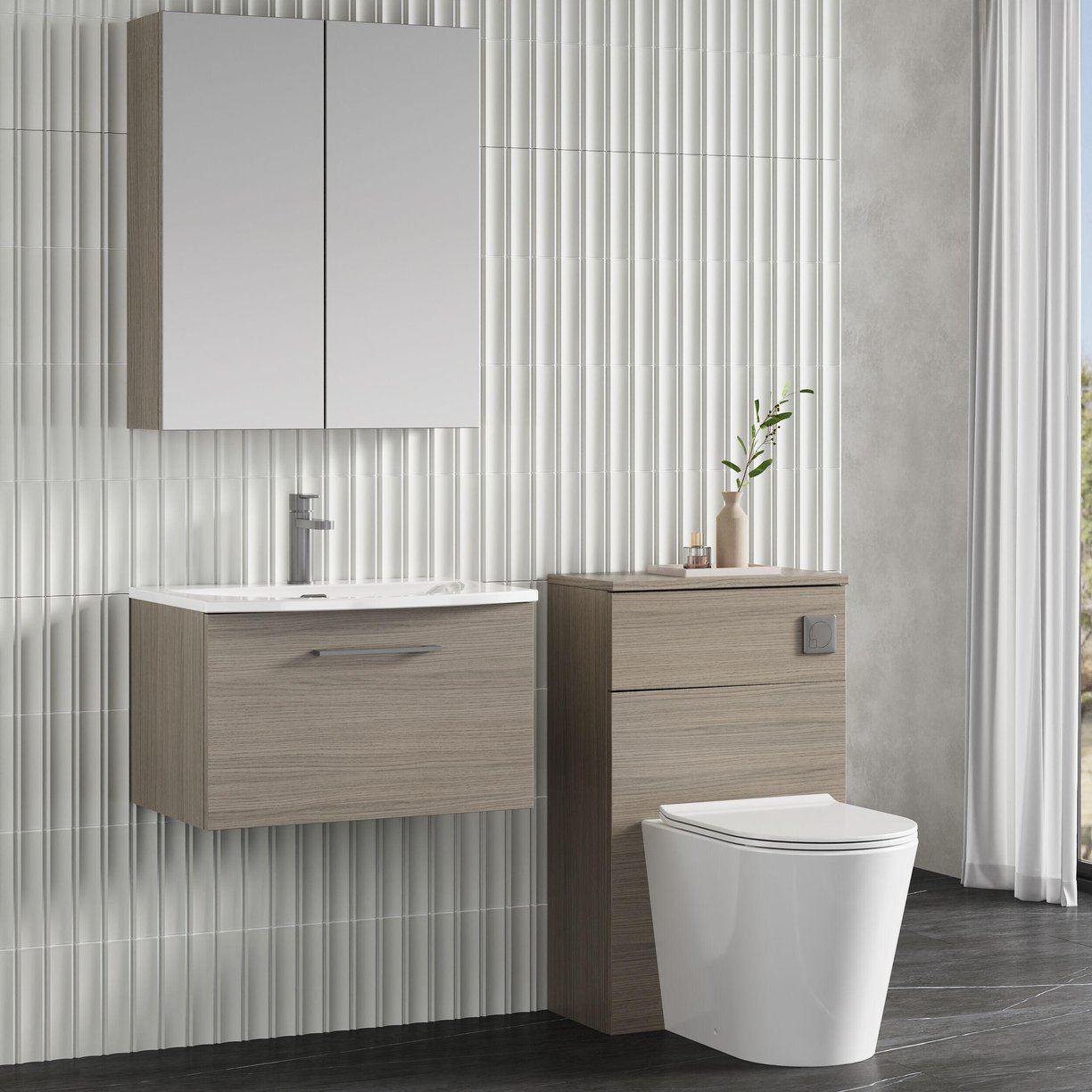 600mm WH 1-Drawer Vanity & Basin 4 - Solace Oak Woodgrain