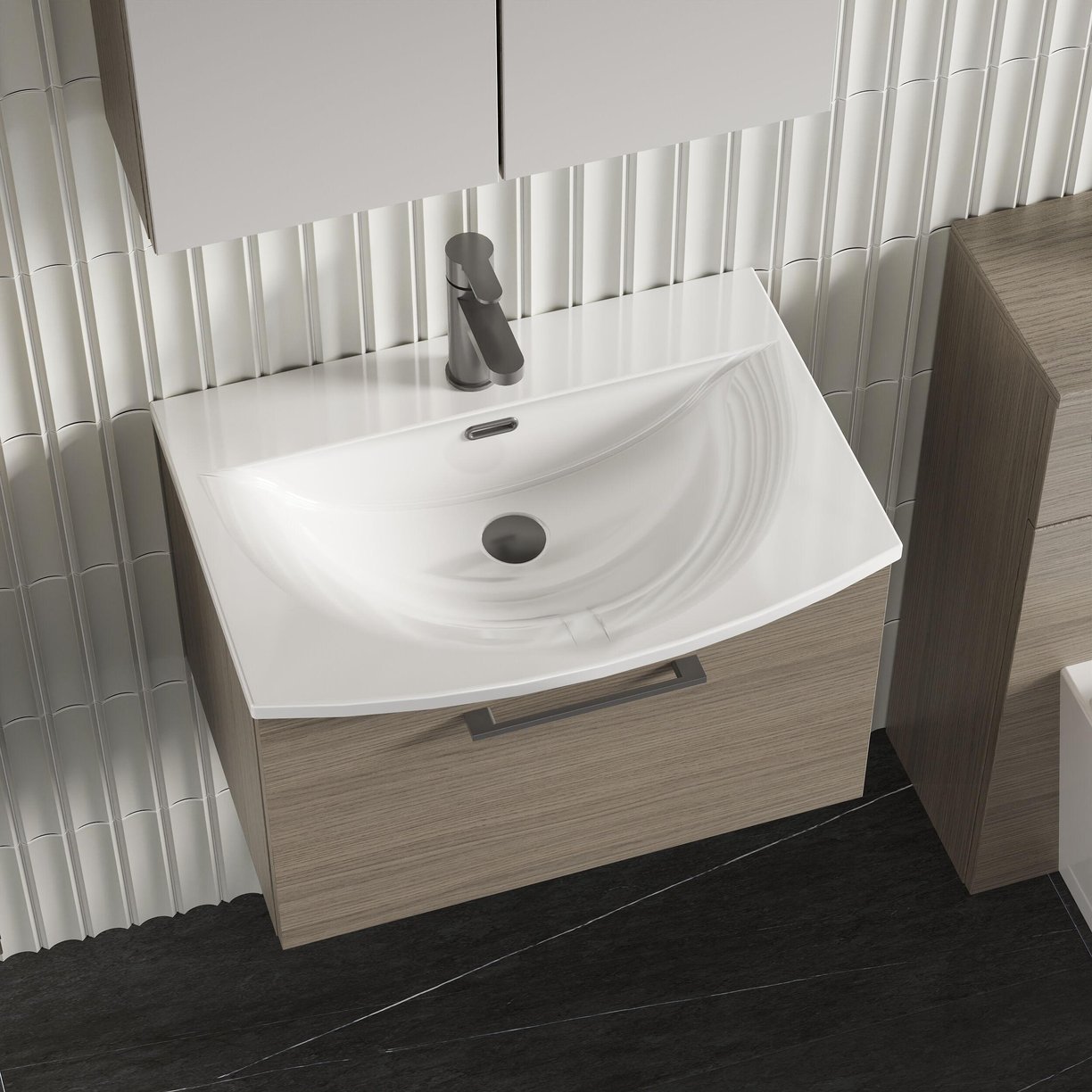 600mm WH 1-Drawer Vanity & Basin 4 - Solace Oak Woodgrain