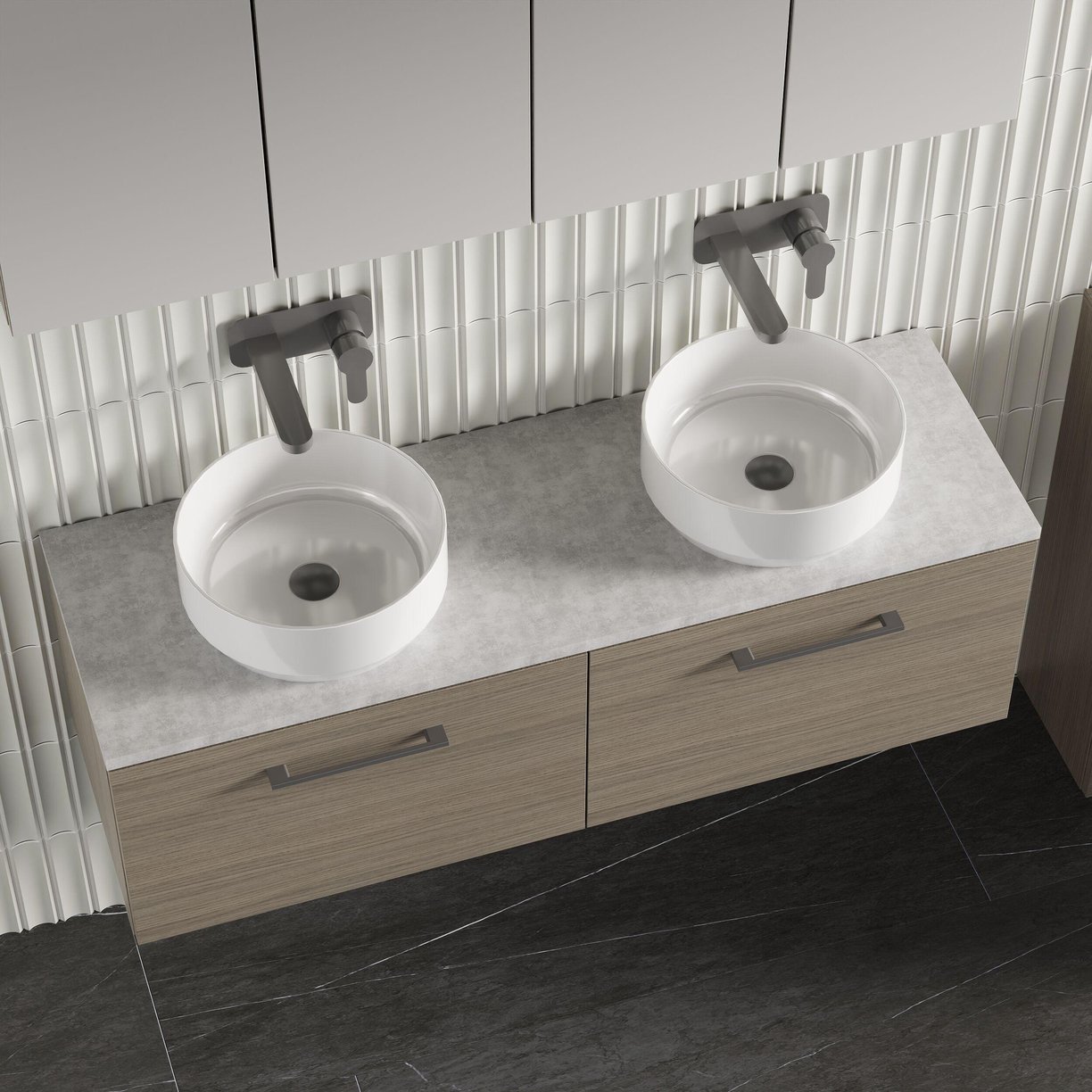 1200mm Wh 2-Drawer Vanity & Laminate Top - Solace Oak