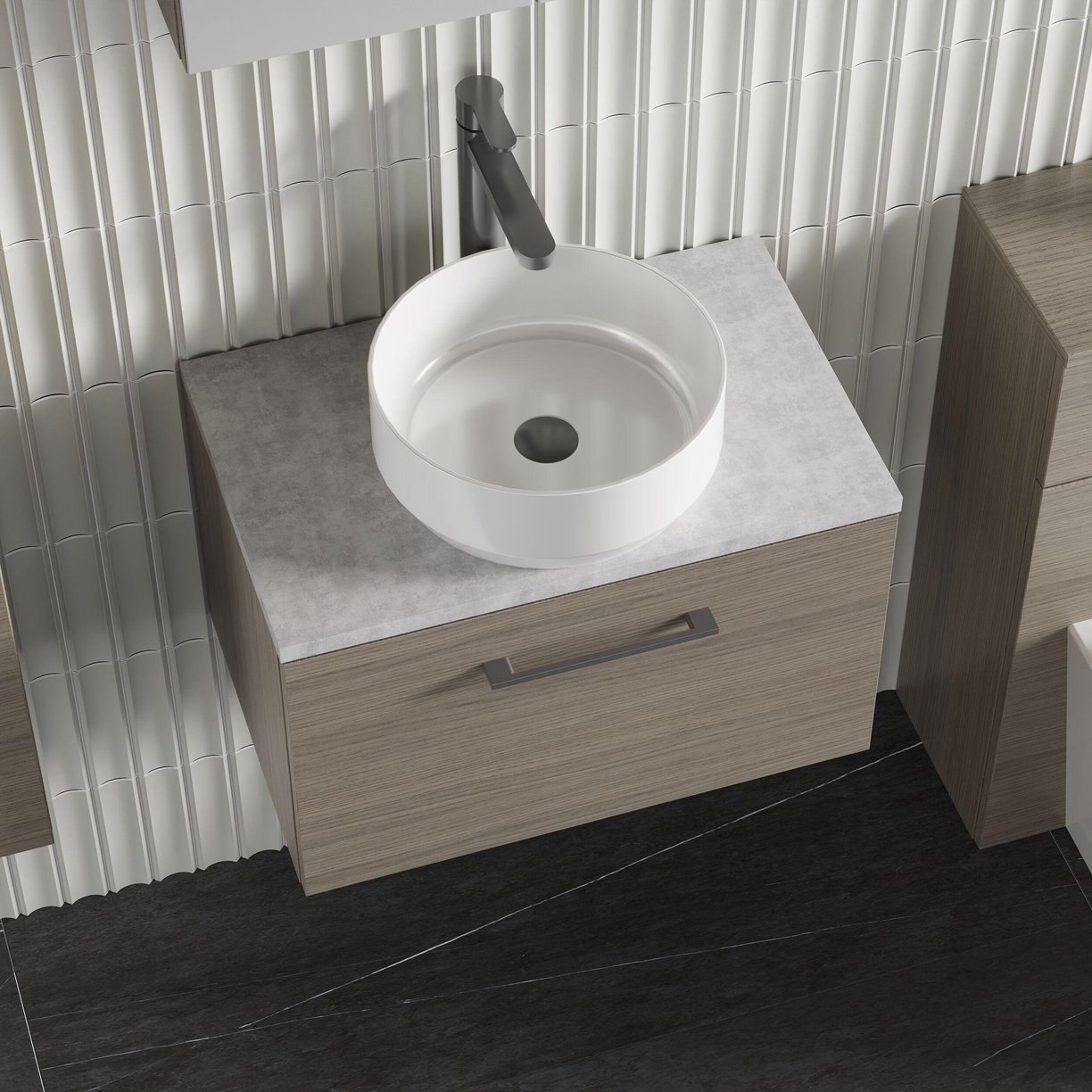 600mm WH 1-Drawer Vanity & Laminate Top - Solace Oak Woodgrain