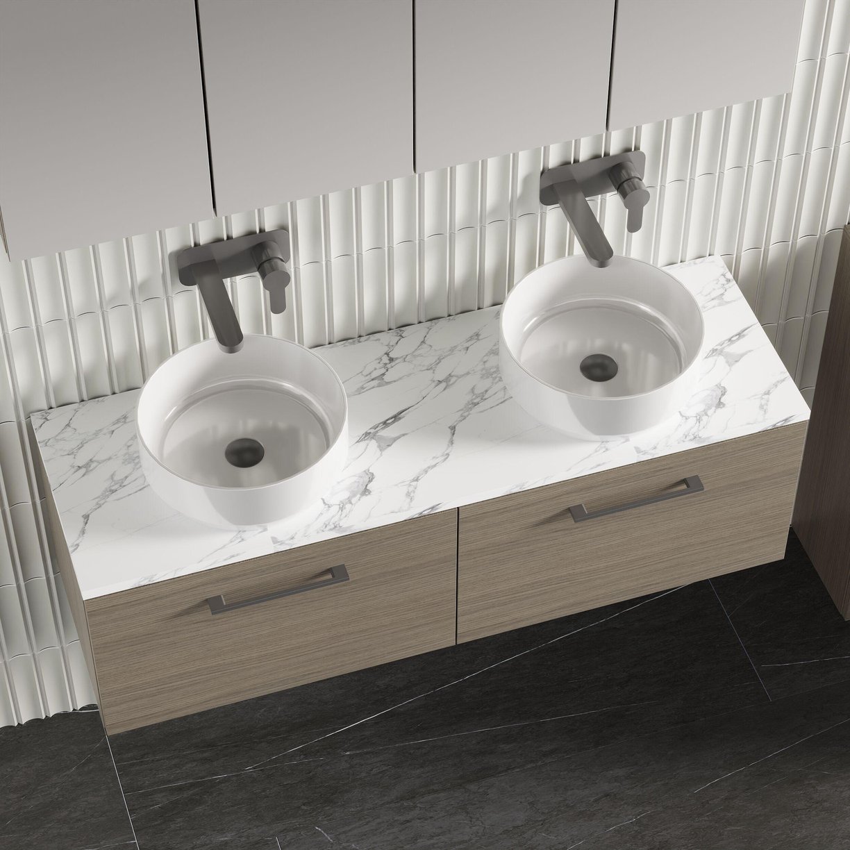 1200mm Wh 2-Drawer Vanity & Laminate Top - Solace Oak