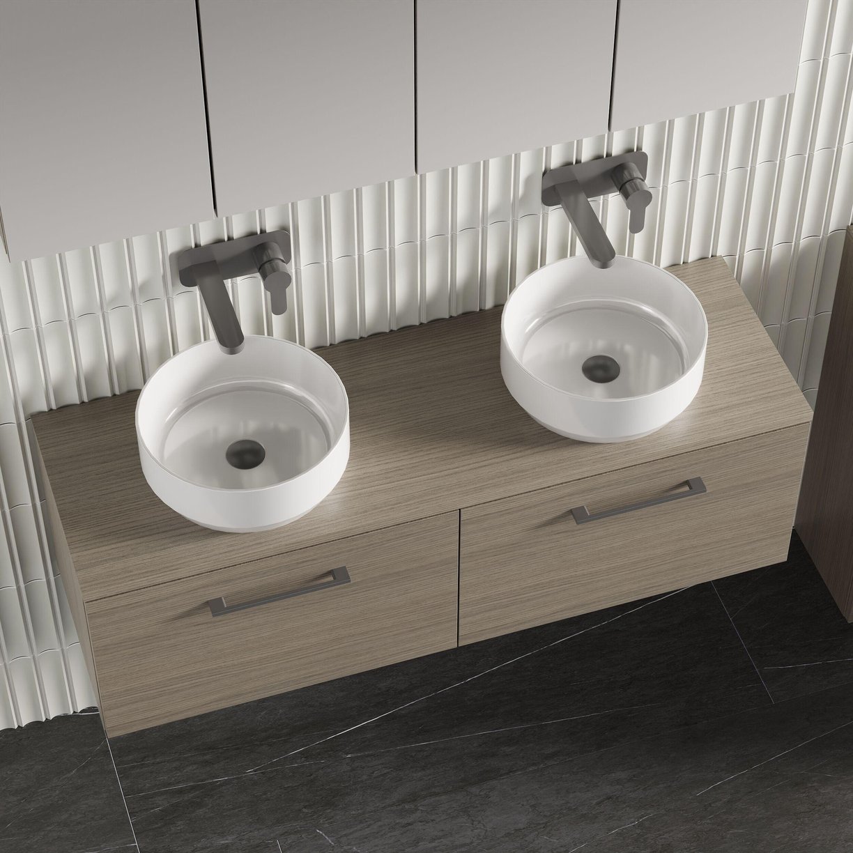 1200mm WH 2-Drawer Vanity & Worktop - Solace Oak Woodgrain