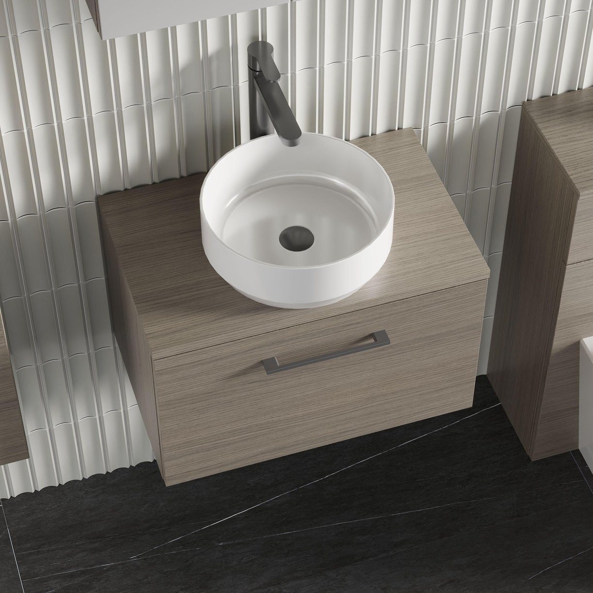 600mm WH 1-Drawer Vanity & Worktop - Solace Oak Woodgrain