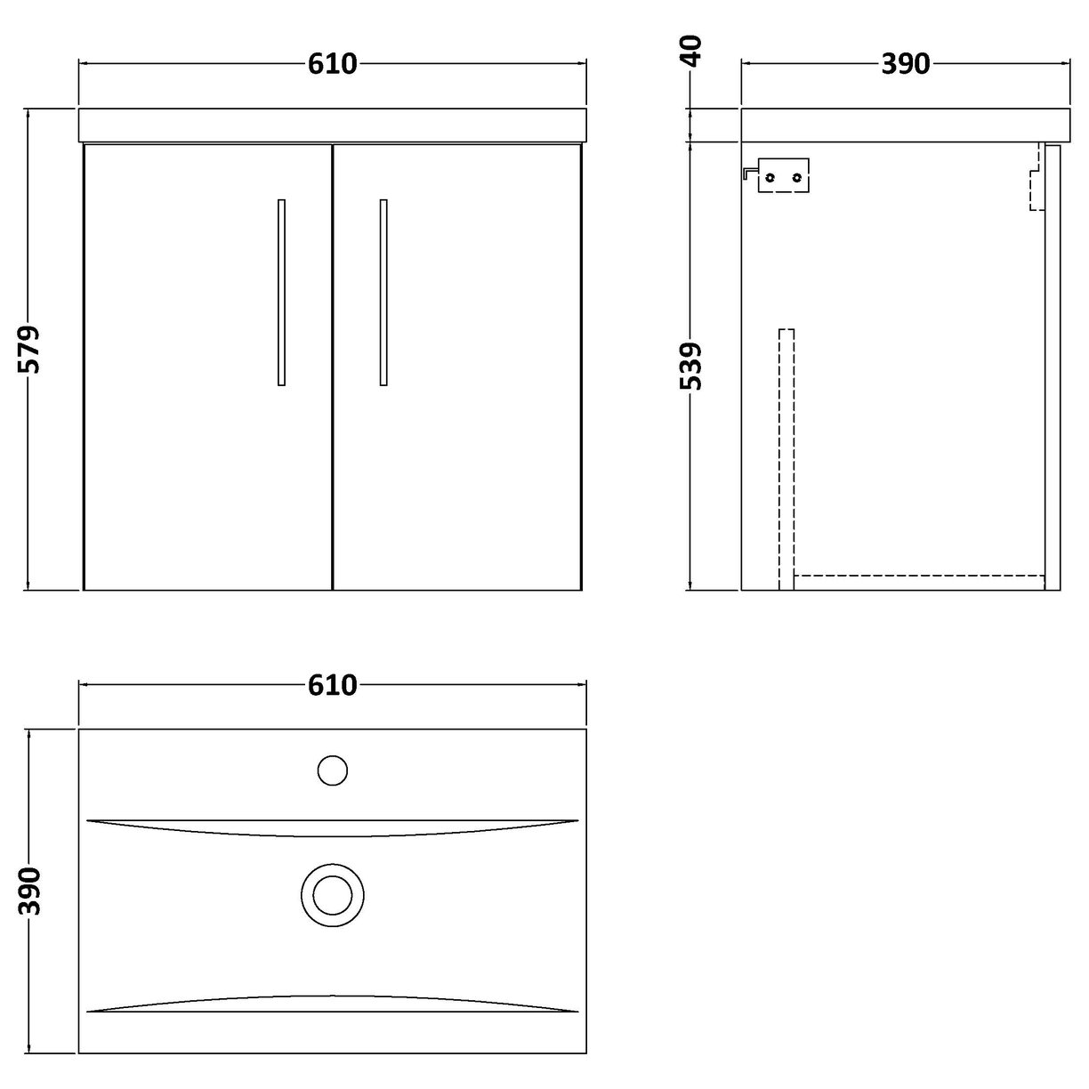 600mm WH 2-Door Vanity & Basin 1 - Solace Oak Woodgrain