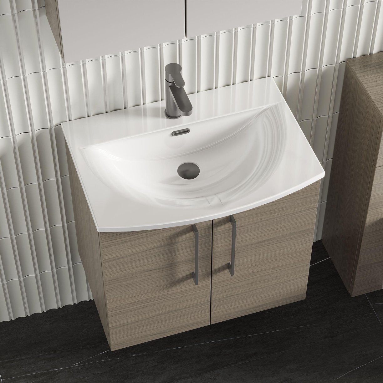 600mm WH 2-Door Vanity & Basin 4 - Solace Oak Woodgrain