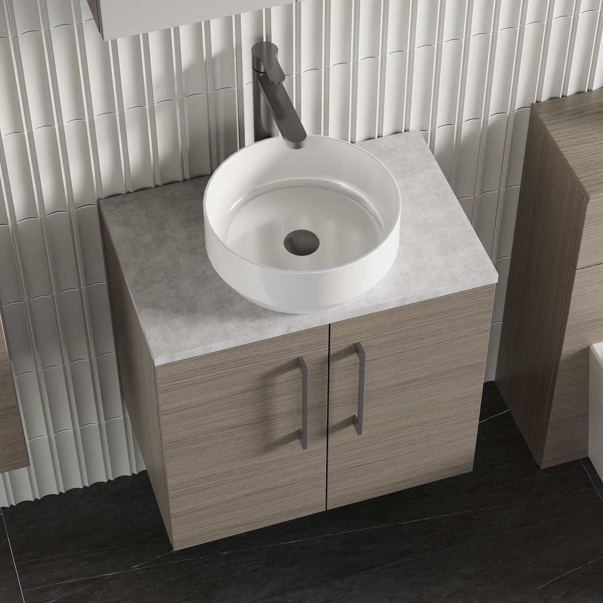 600mm WH 2-Door Vanity & Laminate Top - Solace Oak Woodgrain