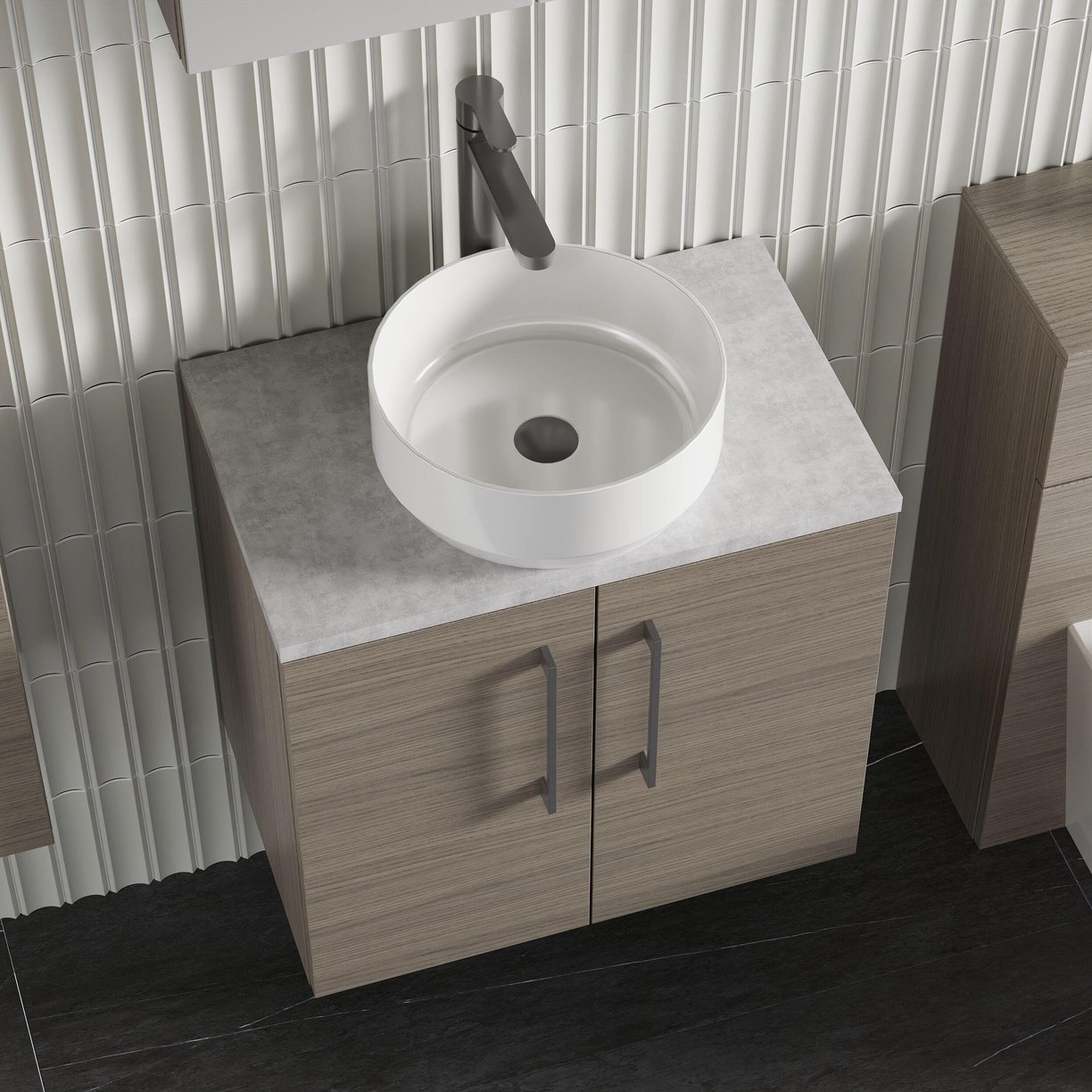 600mm WH 2-Door Vanity & Laminate Top - Solace Oak Woodgrain