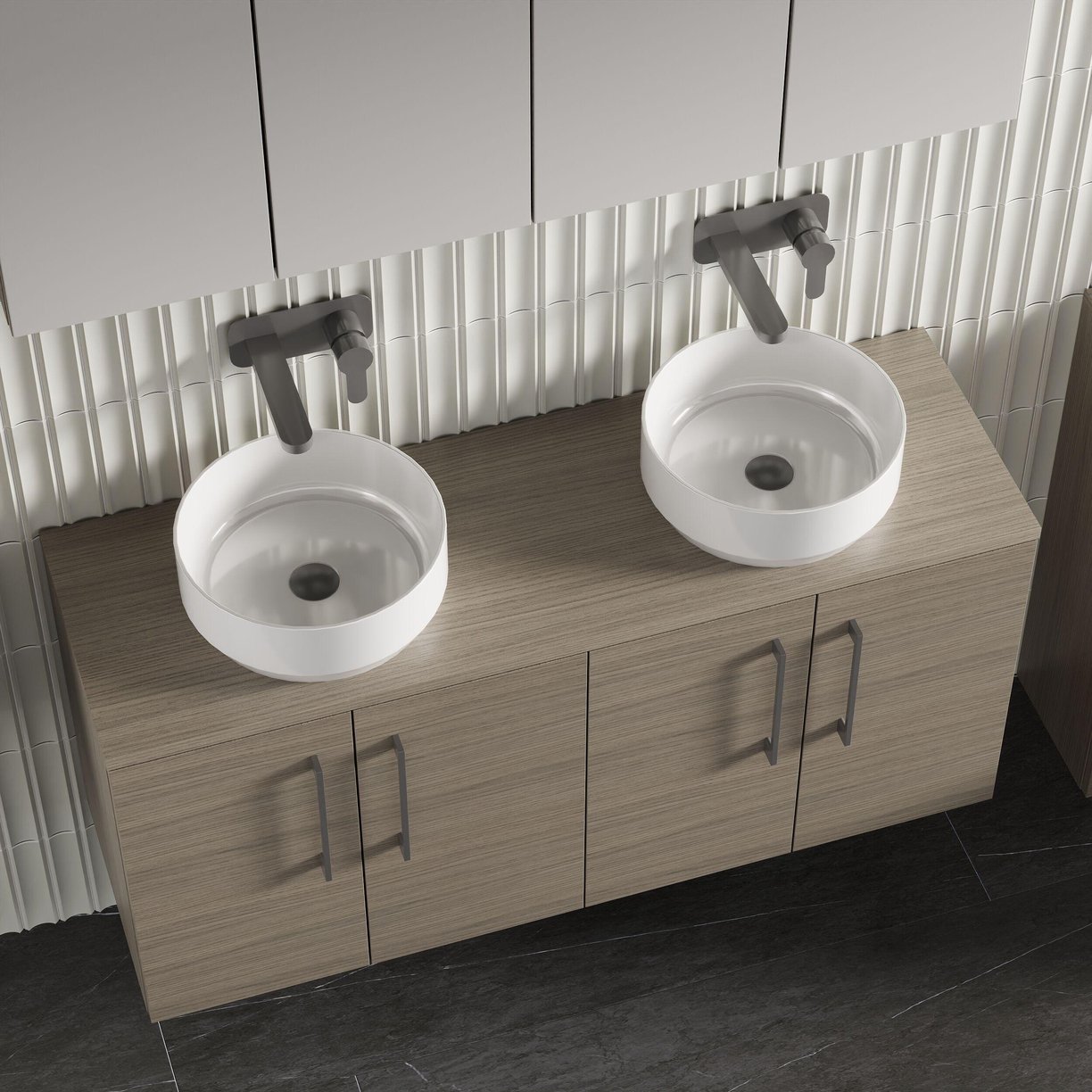 1200mm WH 4-Door Vanity & Worktop - Solace Oak Woodgrain