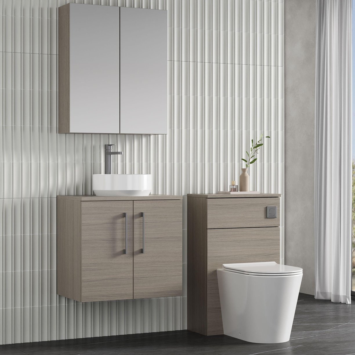 600mm WH 2-Door Vanity & Worktop - Solace Oak Woodgrain