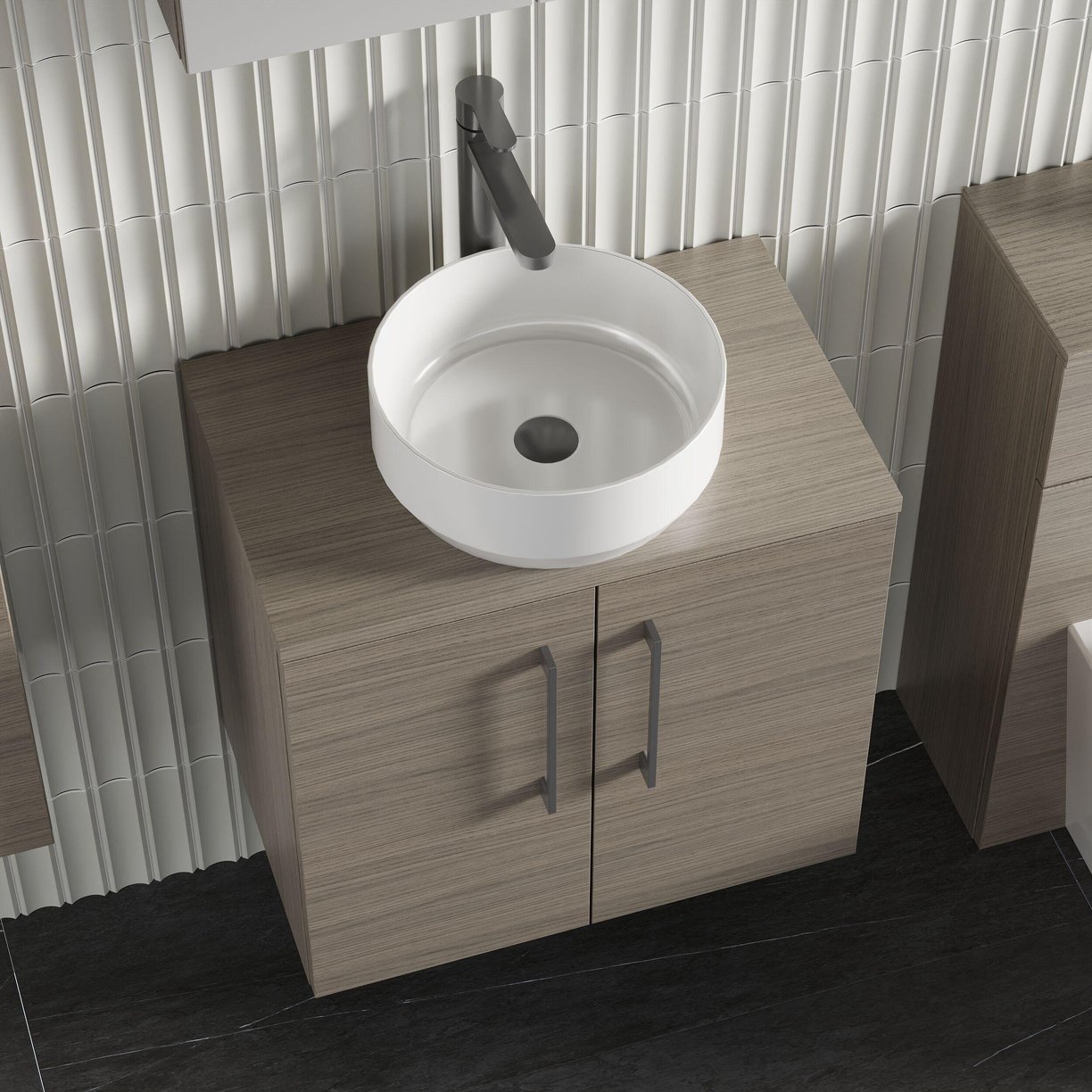 600mm WH 2-Door Vanity & Worktop - Solace Oak Woodgrain