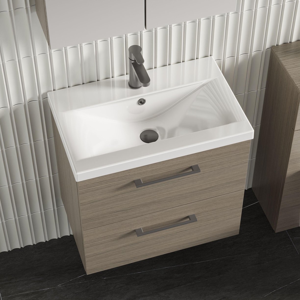600mm WH 2-Drawer Vanity & Basin 1 - Solace Oak Woodgrain