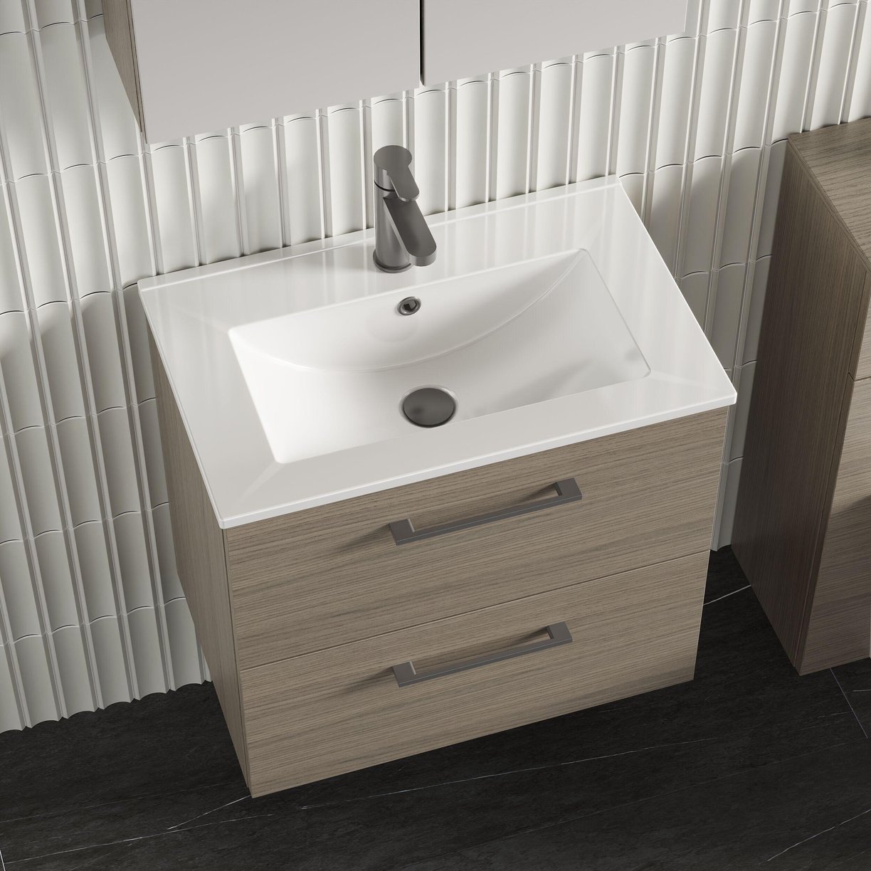 600mm WH 2-Drawer Vanity & Basin 2 - Solace Oak Woodgrain
