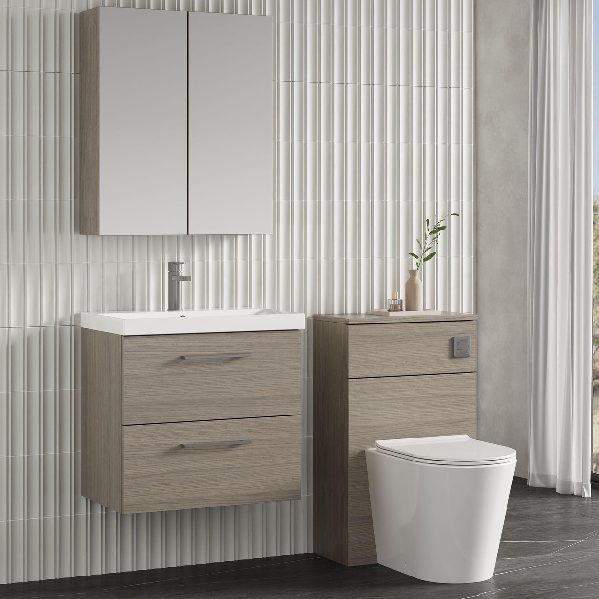 600mm WH 2-Drawer Vanity & Basin 3 - Solace Oak Woodgrain