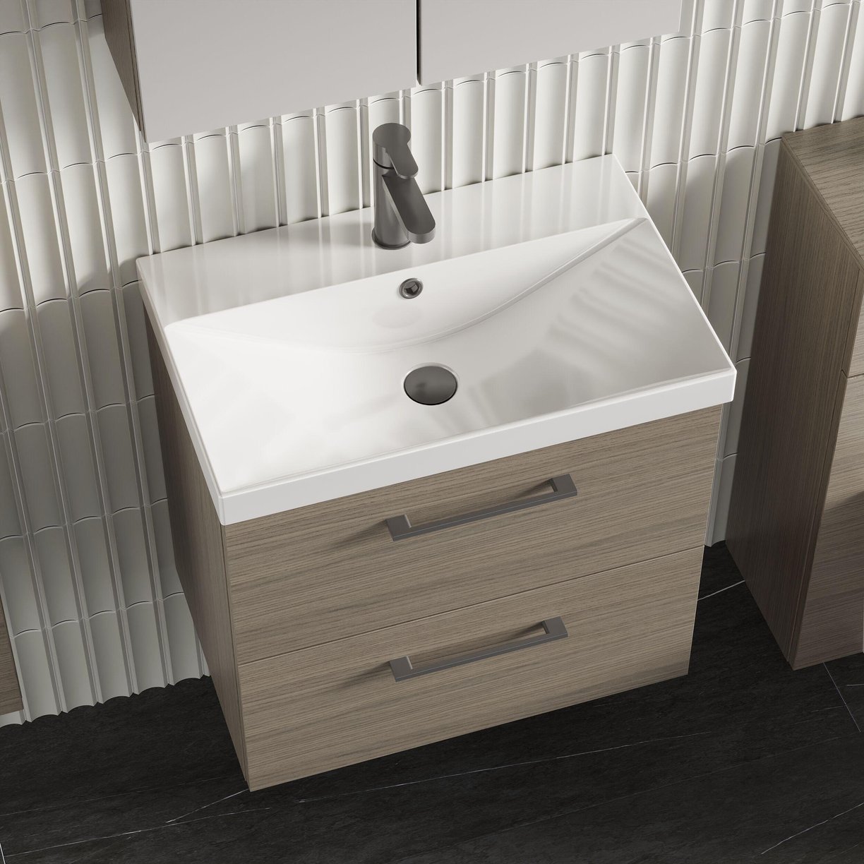 600mm WH 2-Drawer Vanity & Basin 3 - Solace Oak Woodgrain