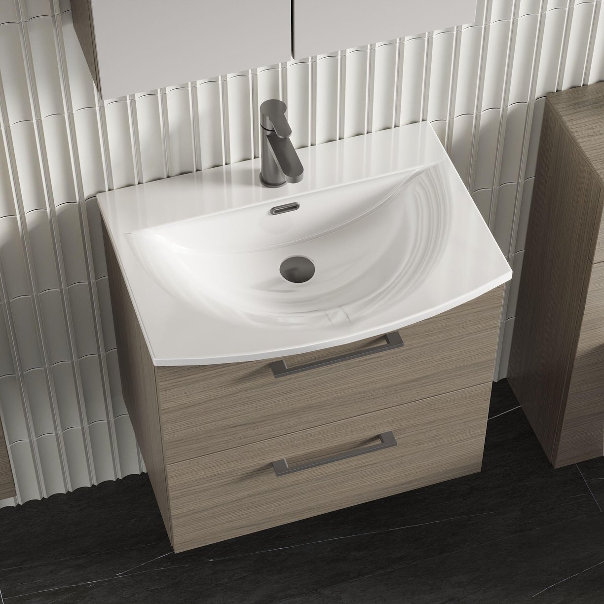 600mm WH 2-Drawer Vanity & Basin 4 - Solace Oak Woodgrain