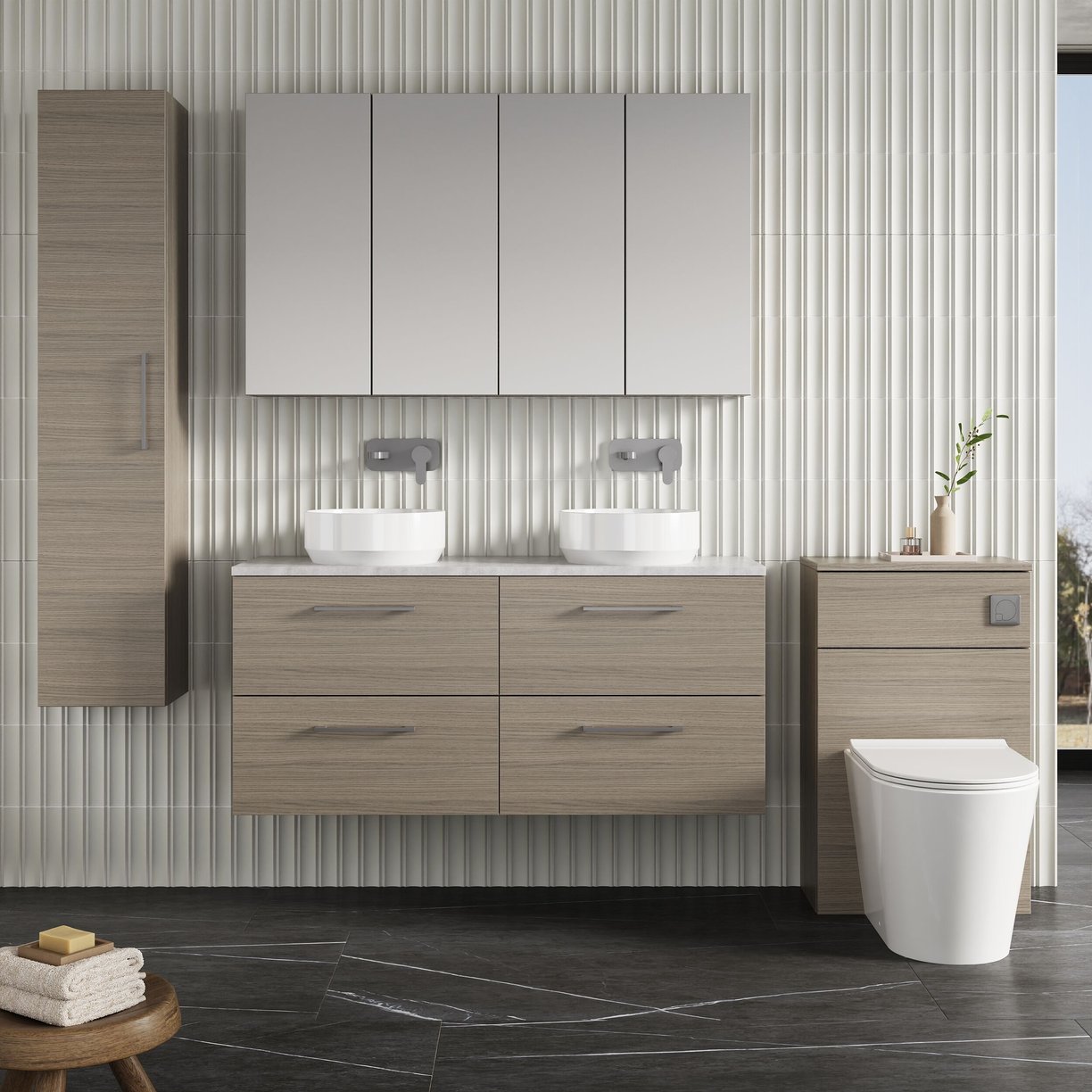 1200mm Wh 4-Drawer Vanity & Laminate Top - Solace Oak