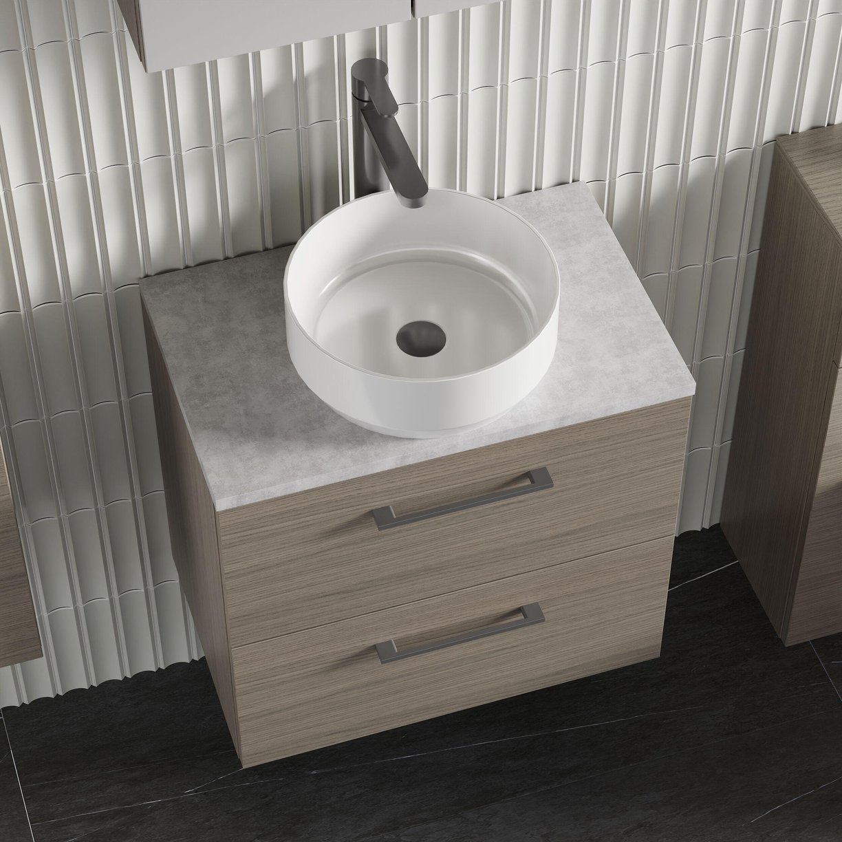 600mm WH 2-Drawer Vanity & Laminate Top - Solace Oak Woodgrain