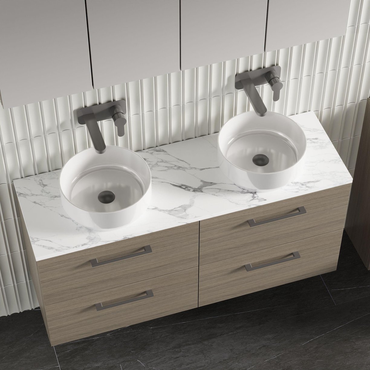 1200mm Wh 4-Drawer Vanity & Laminate Top - Solace Oak