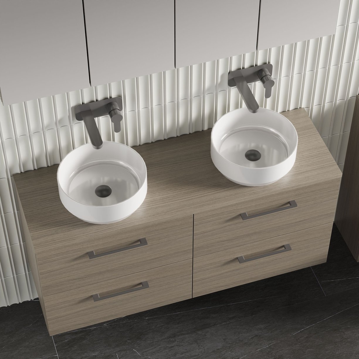 1200mm WH 4-Drawer Vanity & Worktop - Solace Oak Woodgrain