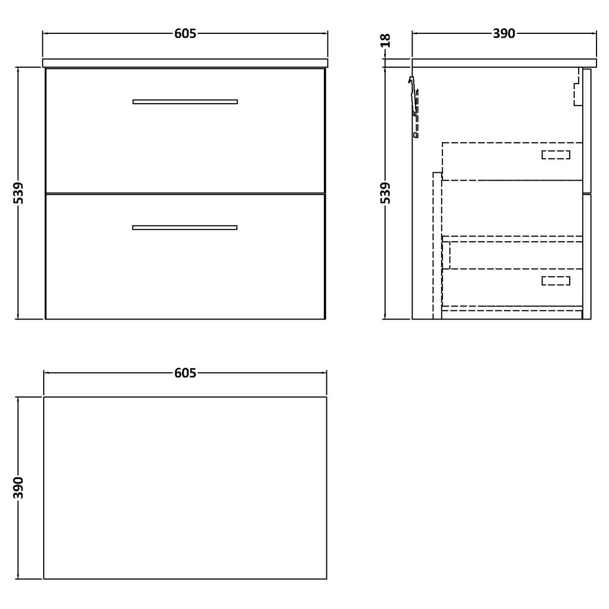 600 WH 2-Drawer Vanity & Worktop
