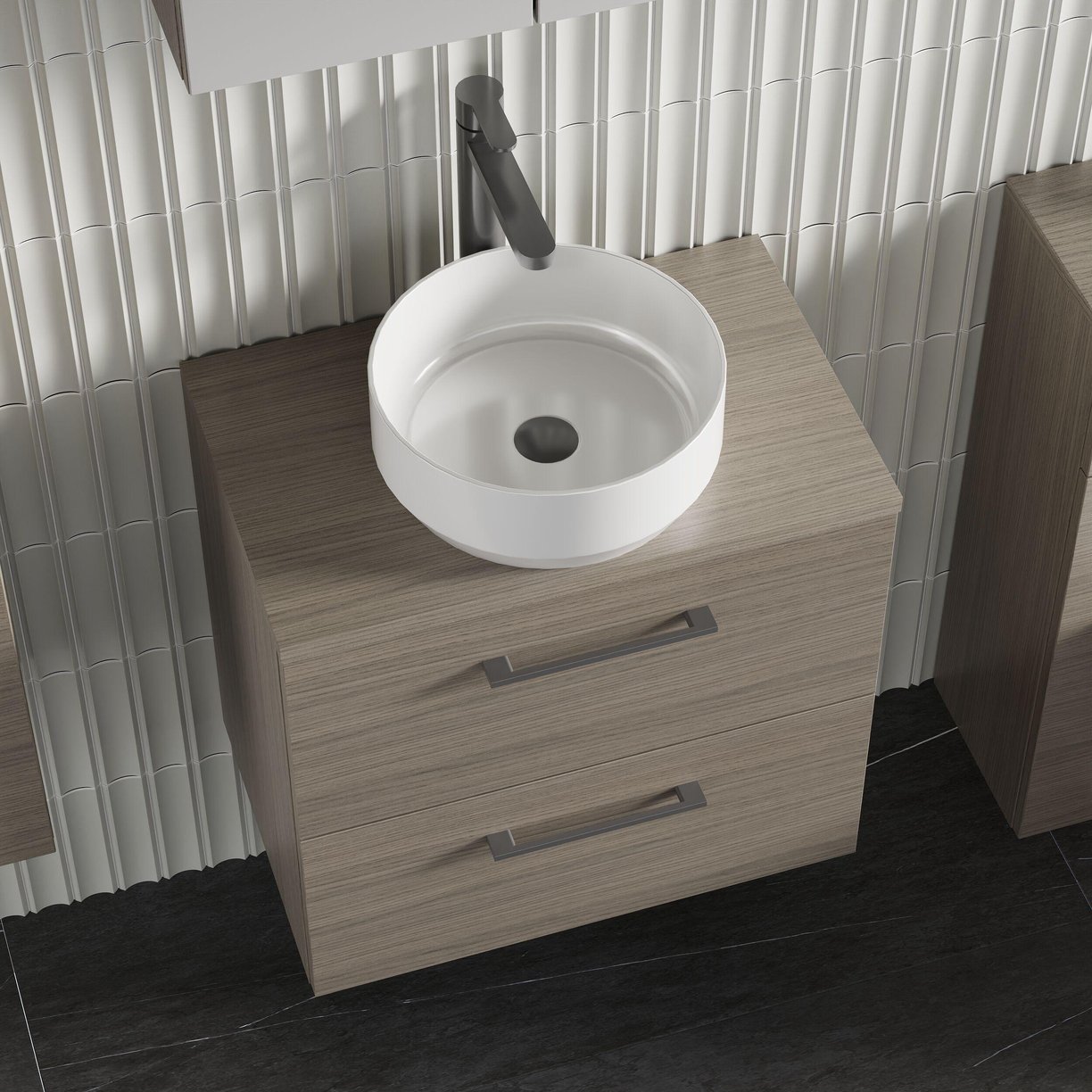 600mm WH 2-Drawer Vanity & Worktop - Solace Oak Woodgrain