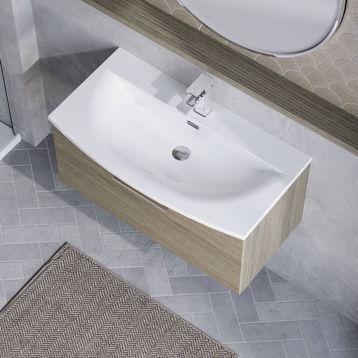 800mm WH 1-Drawer Vanity & Basin 4 - Solace Oak Woodgrain