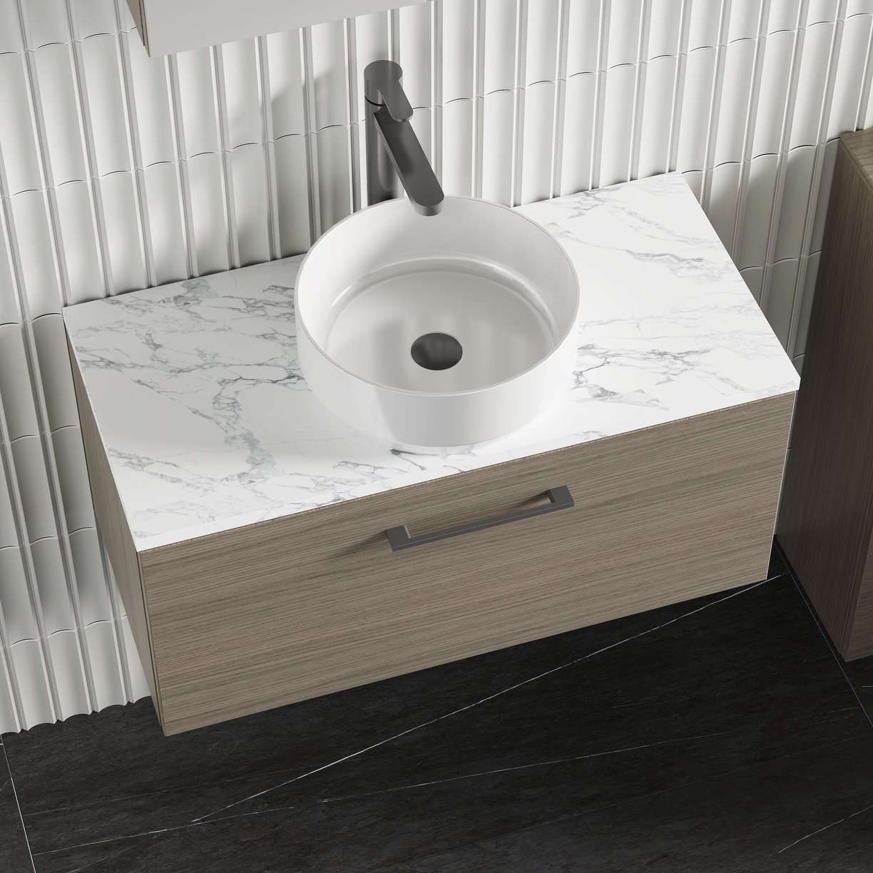 800mm Wh 1-Drawer Vanity & Laminate Top - Grey Vicenza Oak